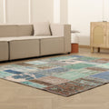 Vintage Turkish Area Rug 6x8 ft — Blue & Brown Patchwork
