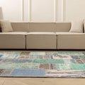 Vintage Turkish Area Rug 6x8 ft — Blue & Brown Patchwork