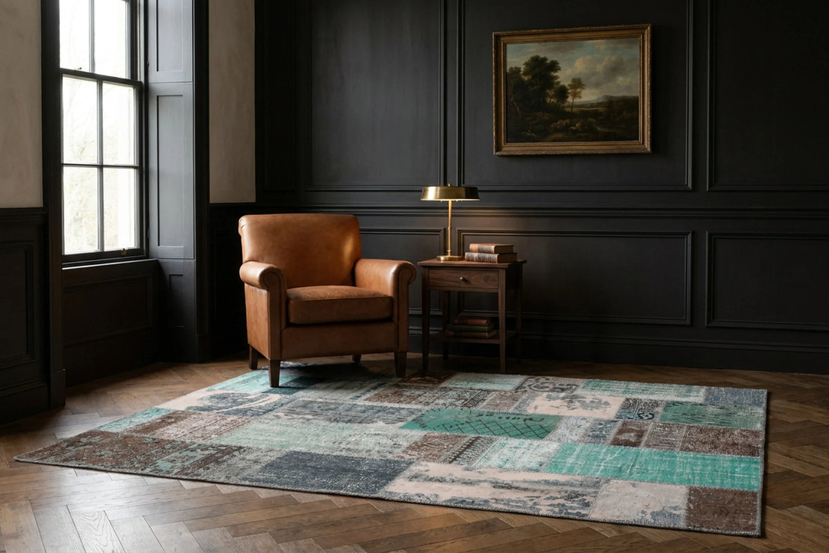 Patchwork Area Rug in a styled room