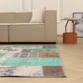 Vintage Turkish Area Rug 6x8 ft — Blue & Brown Patchwork