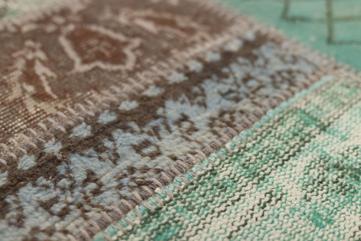 Vintage Turkish Area Rug 6x8 ft — Blue & Brown Patchwork