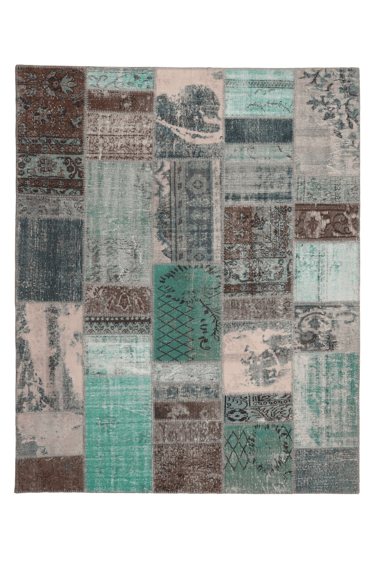 Vintage Turkish Area Rug 6x8 ft — Blue & Brown Patchwork