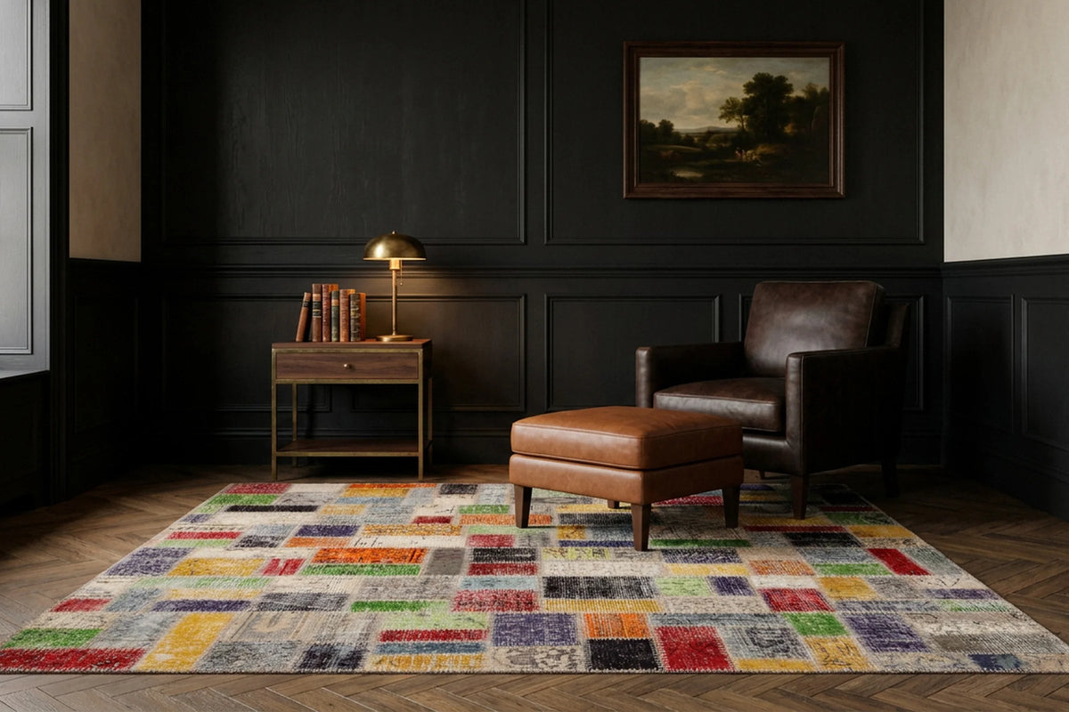 Patchwork Area Rug in a styled room