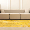 5x7 ft yellow patchwork vintage Turkish area rug made of wool and cotton with overdyed bohemian patterns.