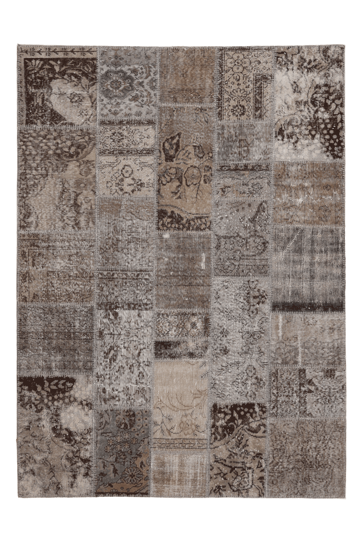 Vintage Turkish Area Rug 5x7 ft — Gray Patchwork