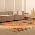 Vintage Malatya Turkish Area Rug 7x9 ft — Orange & Brown Geometric