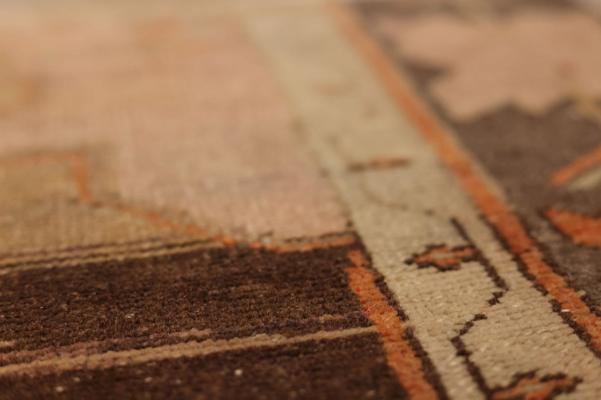 Vintage Malatya Turkish Area Rug 7x9 ft — Orange & Brown Geometric