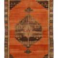 Vintage Malatya Turkish Area Rug 7x9 ft — Orange & Brown Geometric