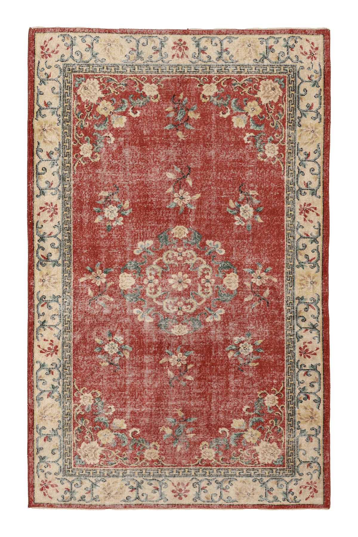 Vintage Isparta Turkish Area Rug 5x8 ft — Red & Beige Floral