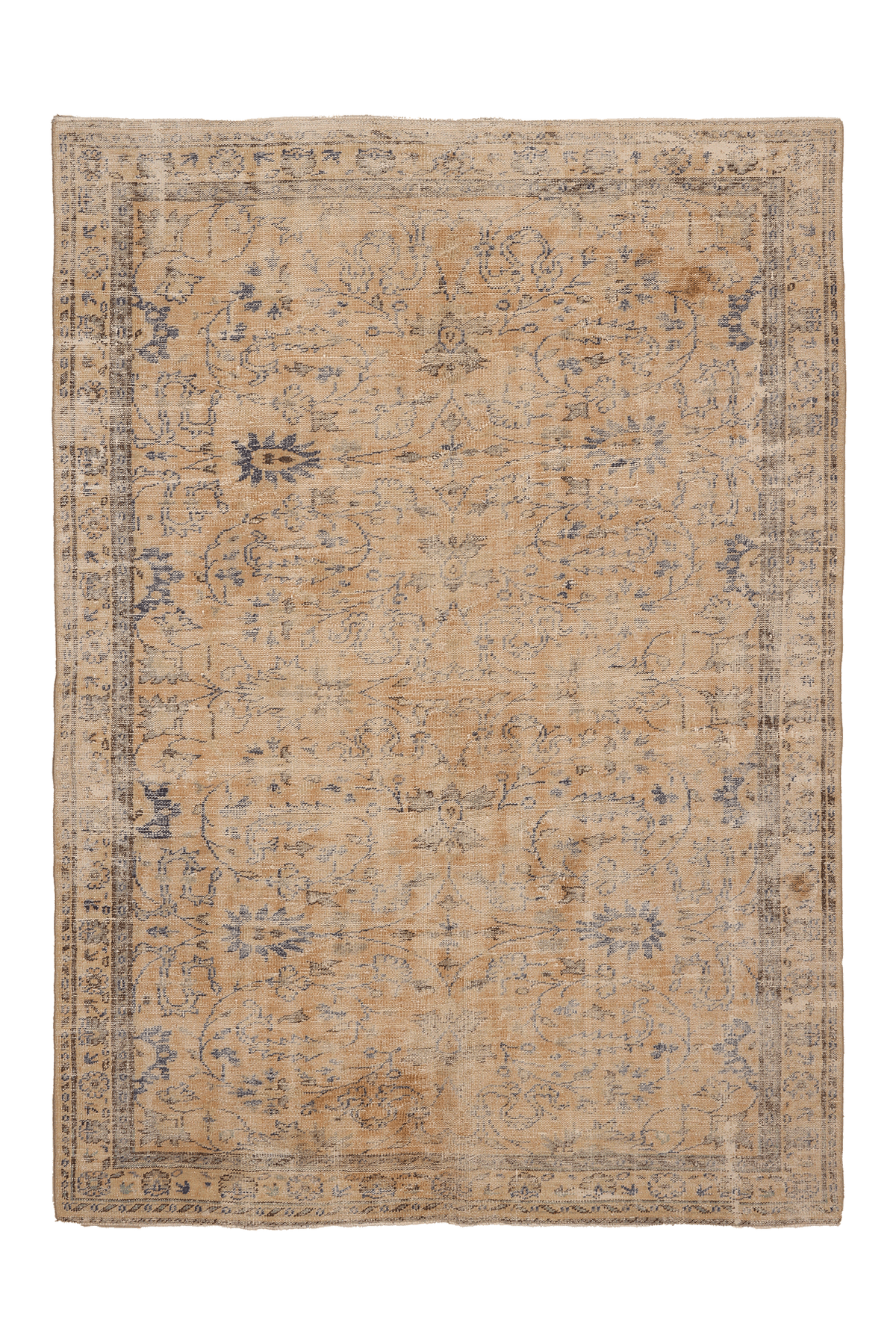 Vintage Manisa Turkish Area Rug 6x8 ft — Beige & Blue Distressed