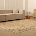 Vintage Manisa Turkish Area Rug 6x8 ft — Beige & Blue Distressed