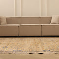 Vintage Manisa Turkish Area Rug 6x8 ft — Beige & Blue Distressed