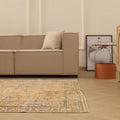 Vintage Manisa Turkish Area Rug 6x8 ft — Beige & Blue Distressed