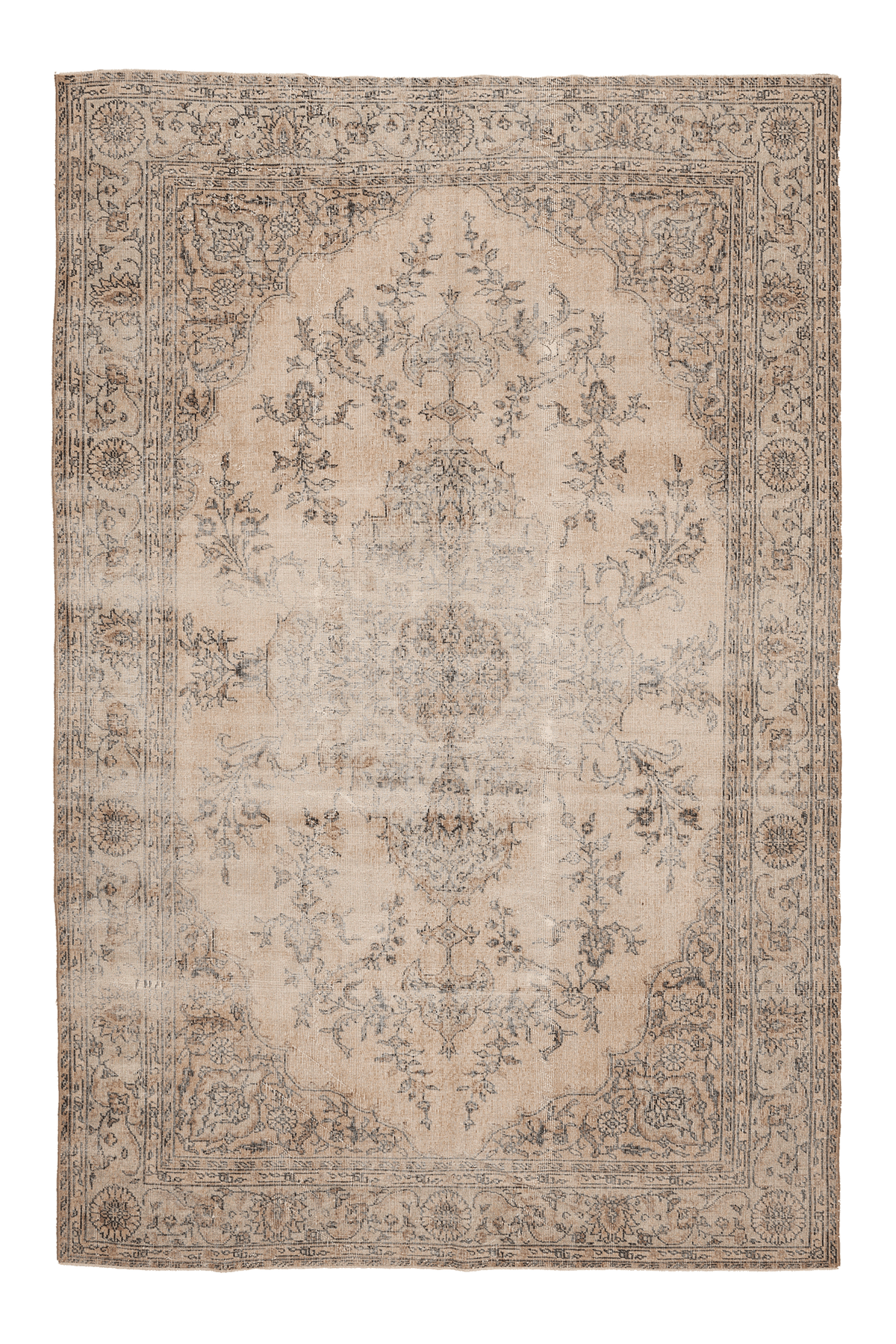 Vintage Isparta Turkish Area Rug 6x10 ft — Beige & Gray Floral