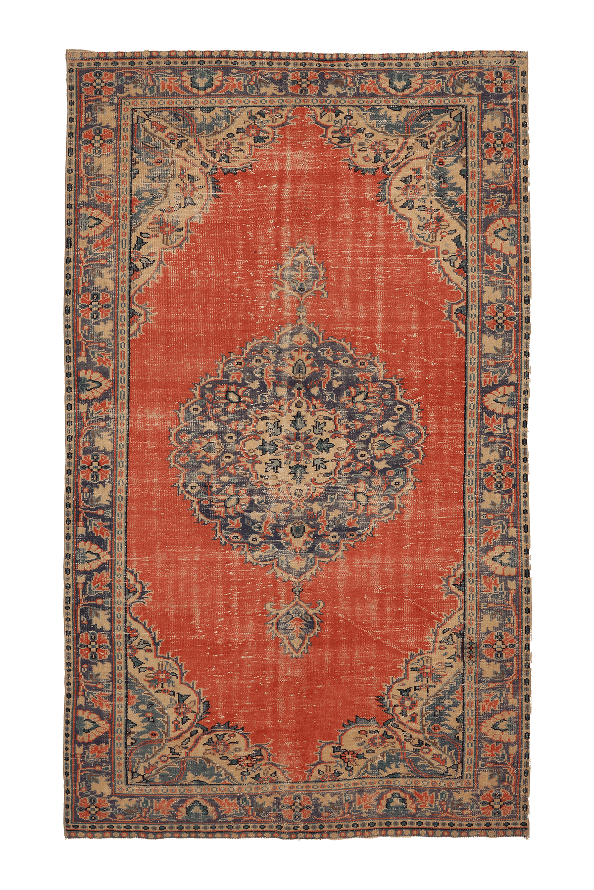 Vintage Manisa Turkish Area Rug 6x11 ft — Red & Blue Floral