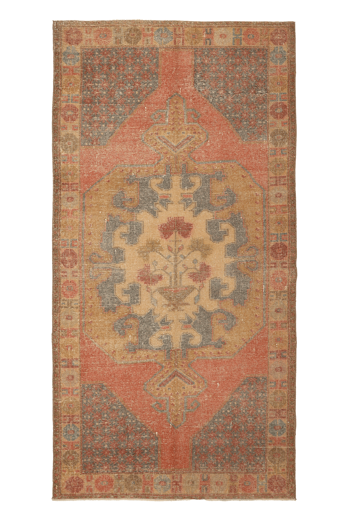 Vintage Nevşehir Turkish Area Rug 4x8 ft — Orange & Beige Geometric