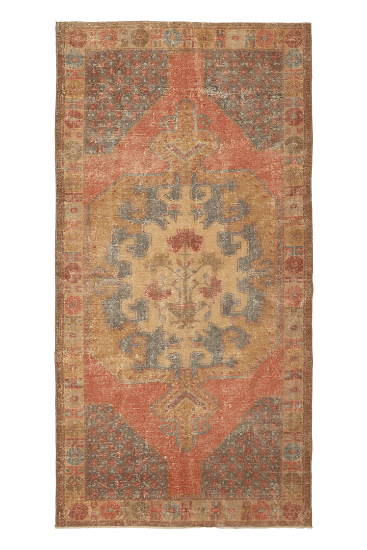Vintage Nevşehir Turkish Area Rug 4x8 ft — Orange & Beige Geometric