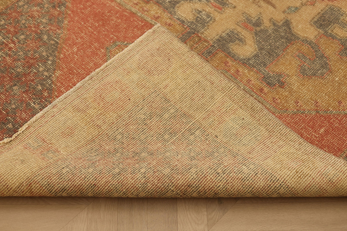 Vintage Nevşehir Turkish Area Rug 4x8 ft — Orange & Beige Geometric