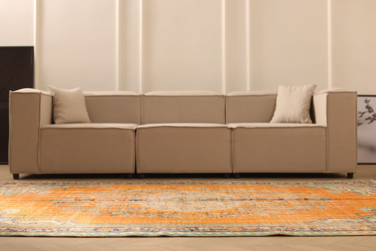 Vintage Manisa Turkish Area Rug 6x10 ft — Orange & Blue Floral