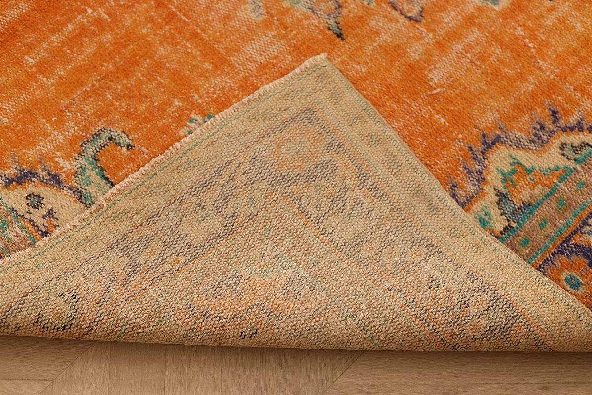 Vintage Manisa Turkish Area Rug 6x10 ft — Orange & Blue Floral