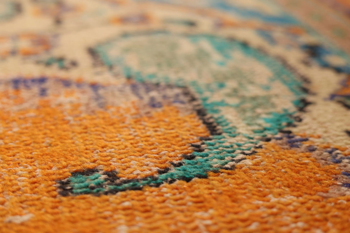 Vintage Manisa Turkish Area Rug 6x10 ft — Orange & Blue Floral
