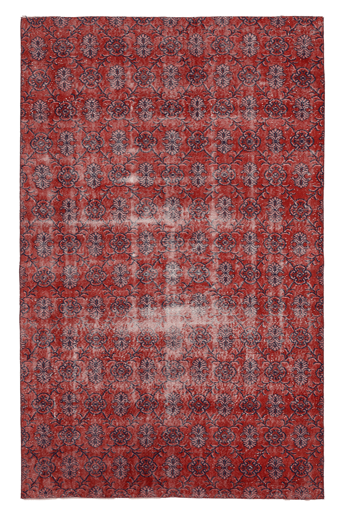 Vintage Isparta Turkish Area Rug 5x9 ft — Red & Gray Floral