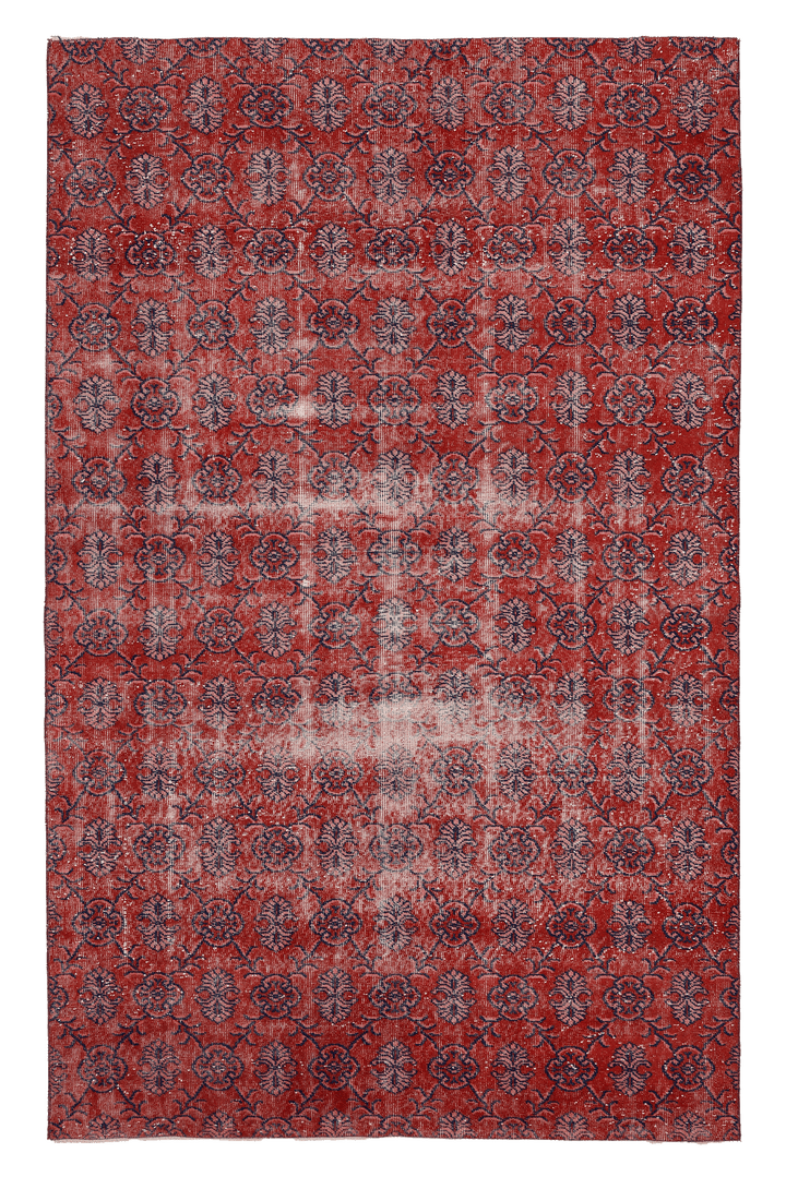 Vintage Isparta Turkish Area Rug 5x9 ft — Red & Gray Floral