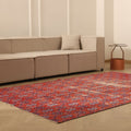 Vintage Isparta Turkish Area Rug 5x9 ft — Red & Gray Floral