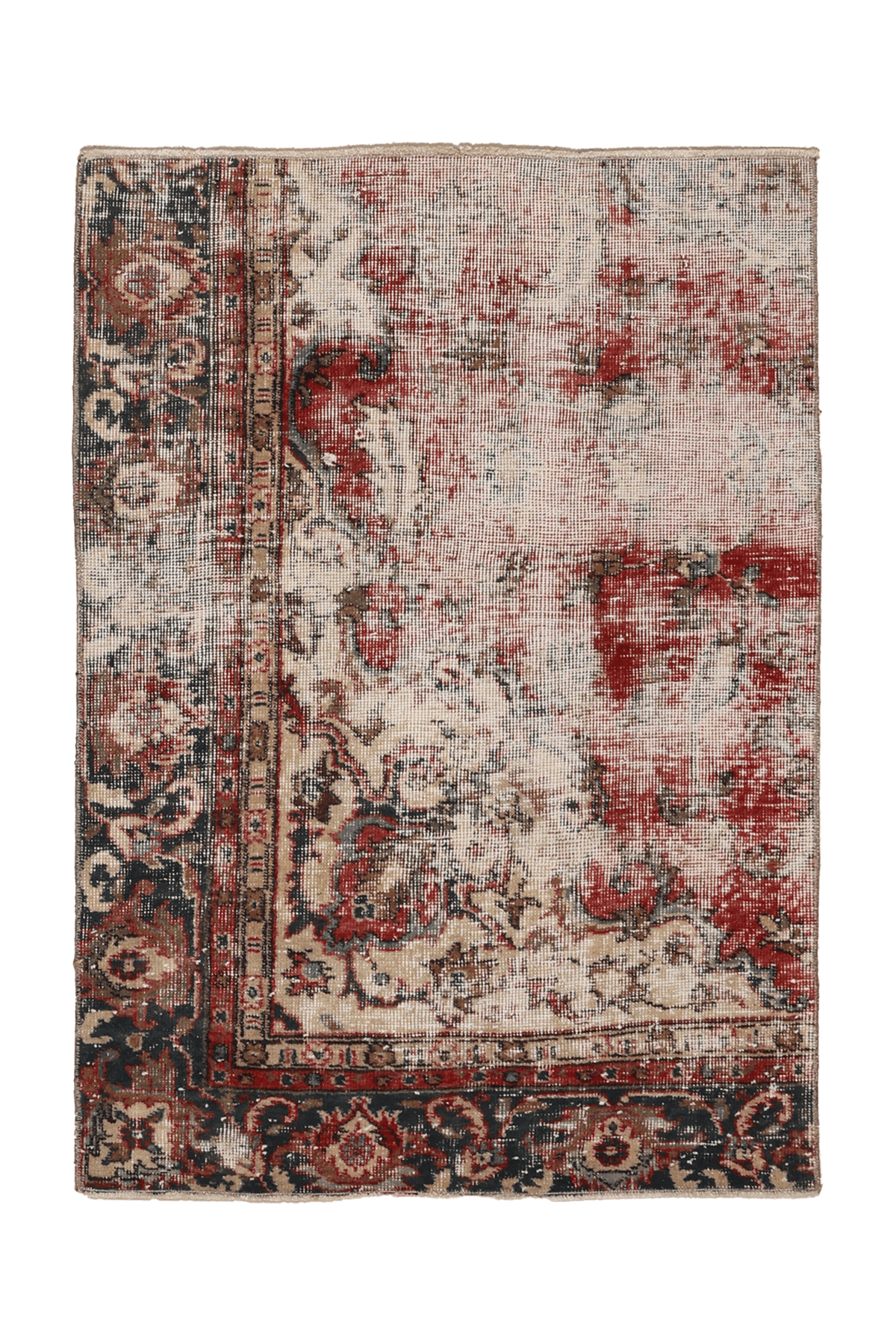 Vintage Isparta Turkish Doormat 2x4 ft — Beige & Red Distressed