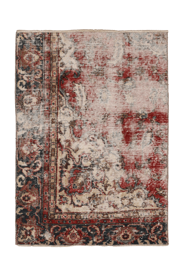 Vintage Isparta Turkish Doormat 2x4 ft — Beige & Red Distressed