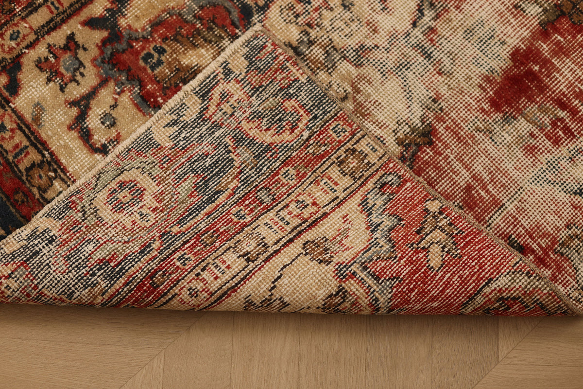 Vintage Isparta Turkish Doormat 2x4 ft — Beige & Red Distressed