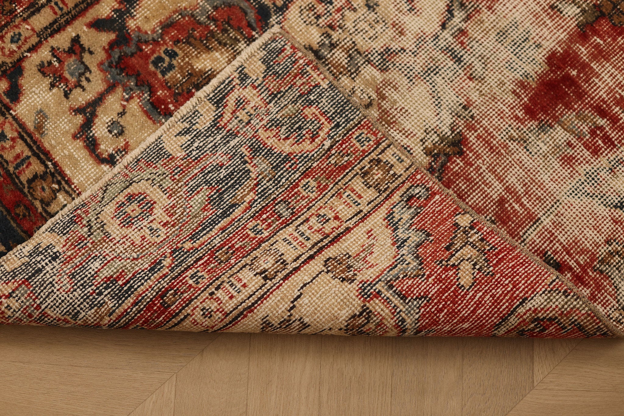 Vintage Isparta Turkish Doormat 2x4 ft — Beige & Red Distressed