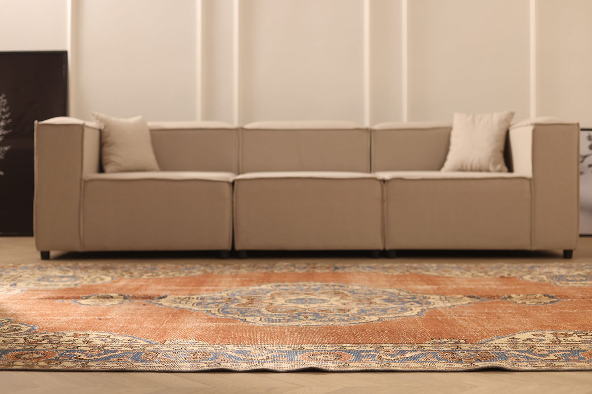 Vintage Isparta Turkish Area Rug 7x11 ft — Red & Blue Floral