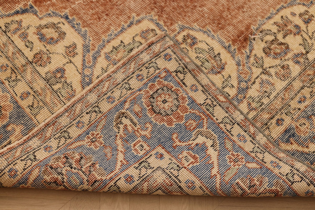 Vintage Isparta Turkish Area Rug 7x11 ft — Red & Blue Floral