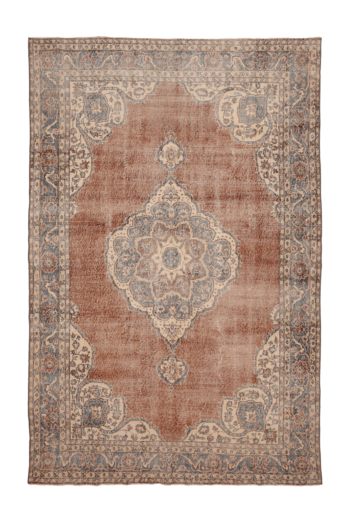 Vintage Isparta Turkish Area Rug 7x11 ft — Red & Blue Floral