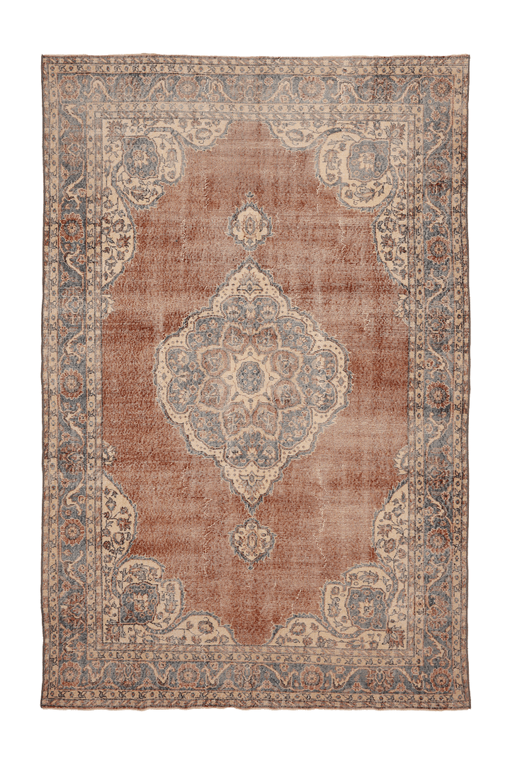 Vintage Isparta Turkish Area Rug 7x11 ft — Red & Blue Floral