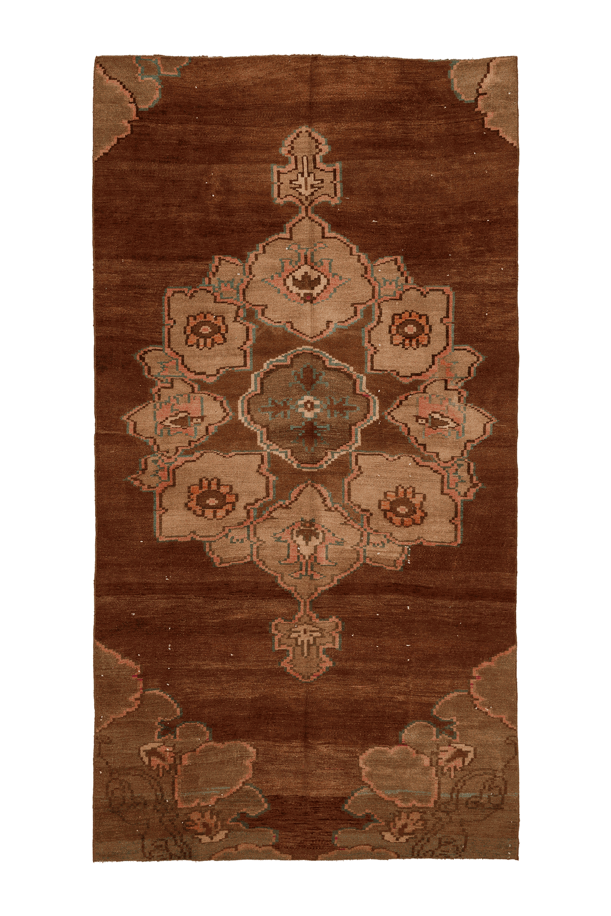 Vintage Kars Turkish Area Rug 6x11 ft — Brown & Beige Geometric