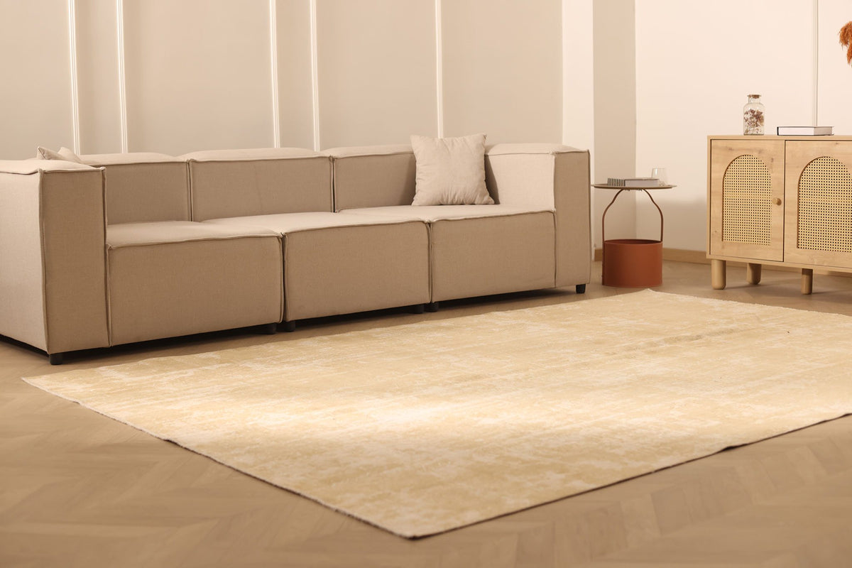 Vintage Isparta Turkish Area Rug 7x10 ft — Yellow & Beige Overdyed