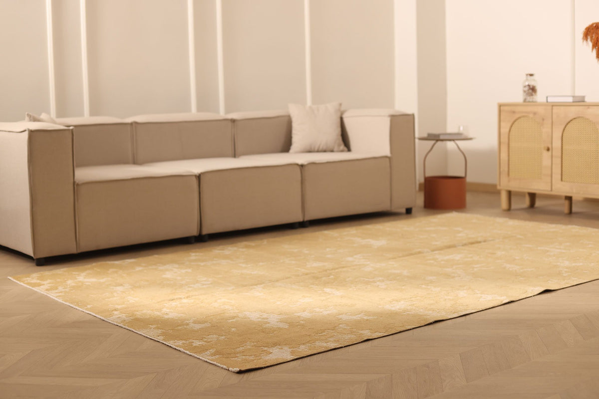 Vintage Isparta Turkish Area Rug 6x10 ft — Yellow & Beige Overdyed