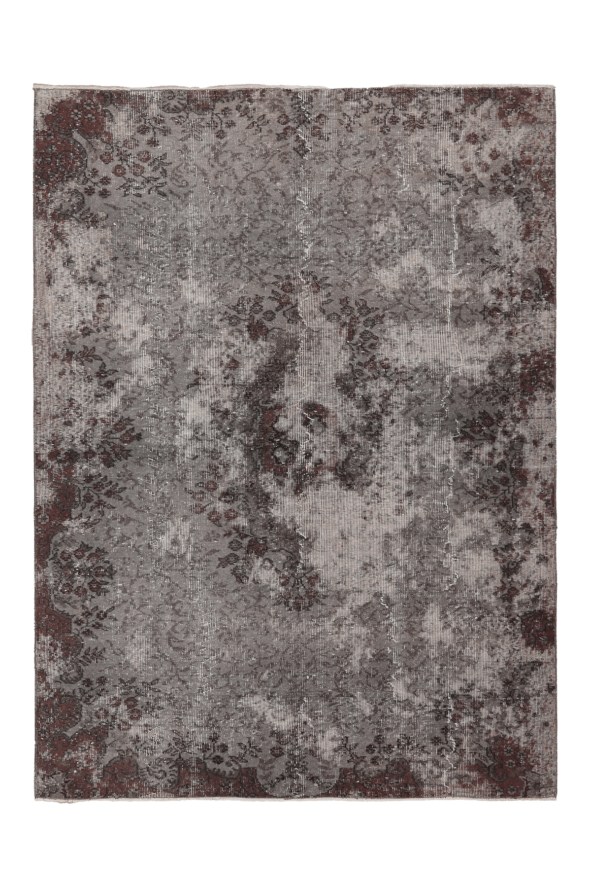 Vintage Isparta Turkish Area Rug 5x7 ft — Gray & Brown Distressed