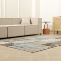 Vintage Turkish Area Rug 5x7 ft — Gray & Blue Patchwork