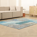 Vintage Turkish Area Rug 5x6 ft — Blue & Gray Patchwork