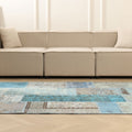 Vintage Turkish Area Rug 5x6 ft — Blue & Gray Patchwork