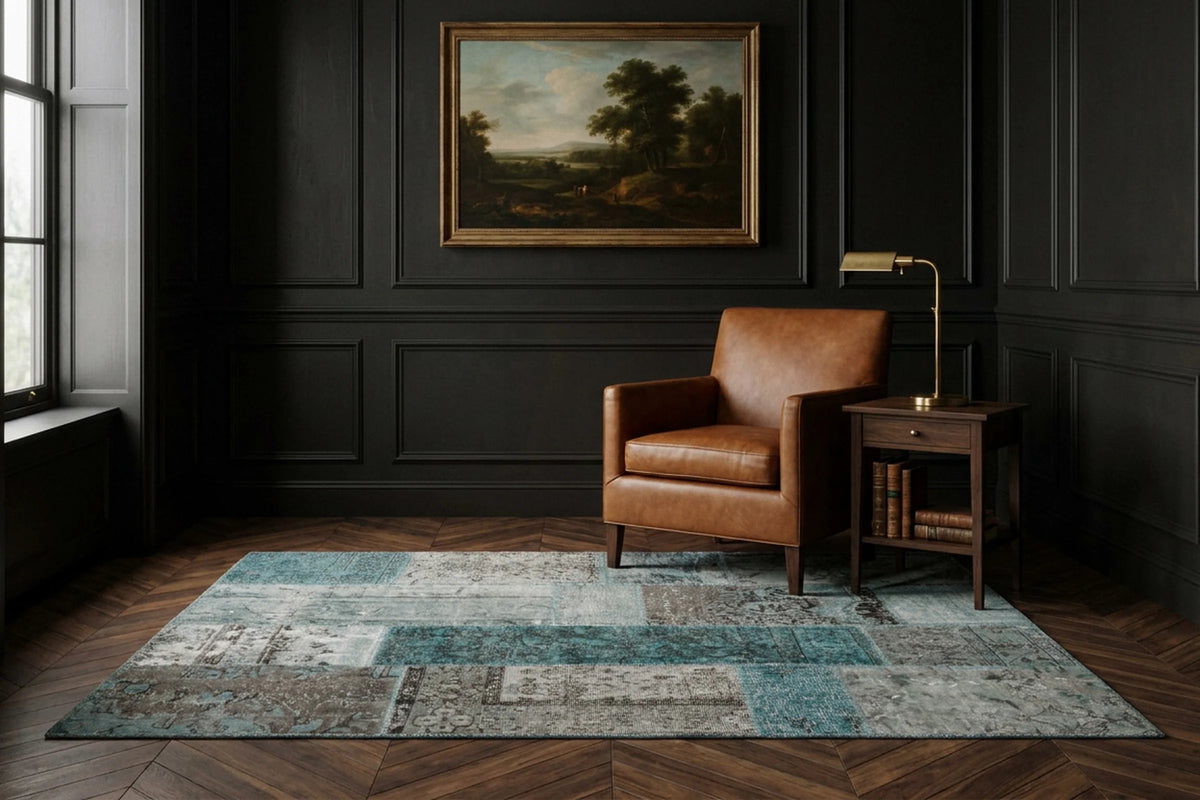 Patchwork Area Rug in a styled room