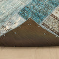 Vintage Turkish Area Rug 5x6 ft — Blue & Gray Patchwork