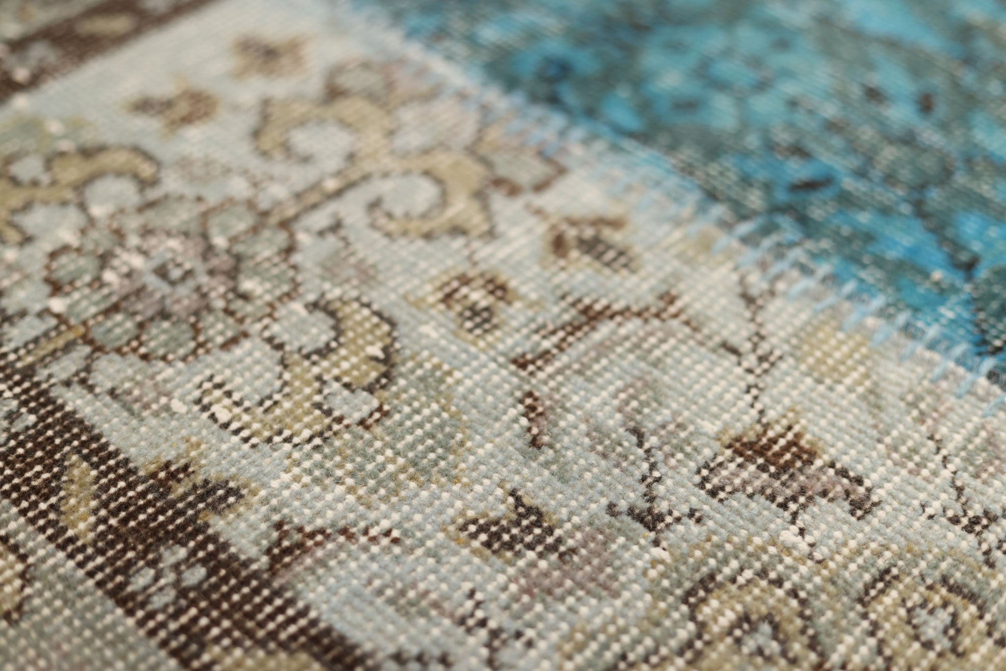 Vintage Turkish Area Rug 5x6 ft — Blue & Gray Patchwork