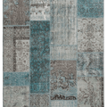 Vintage Turkish Area Rug 5x6 ft — Blue & Gray Patchwork