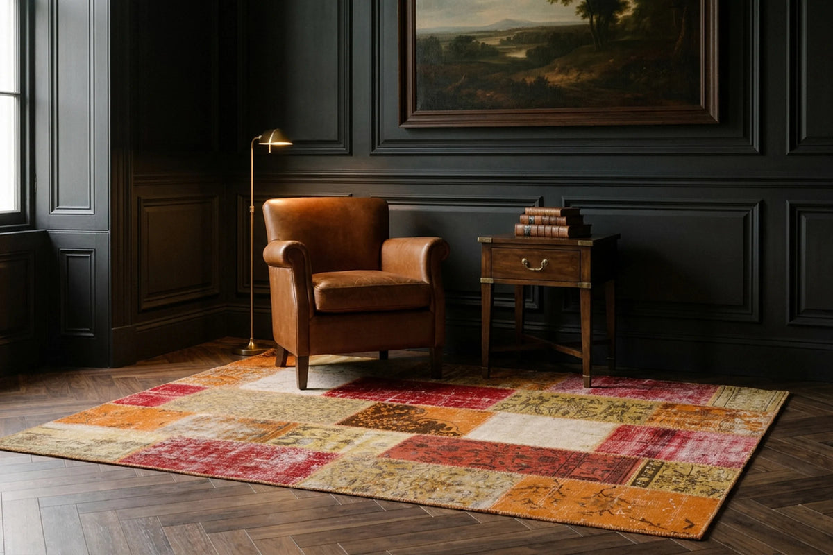 Patchwork Area Rug in a styled room