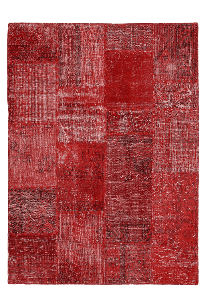 Vintage Turkish Area Rug 5x7 ft — Red Patchwork