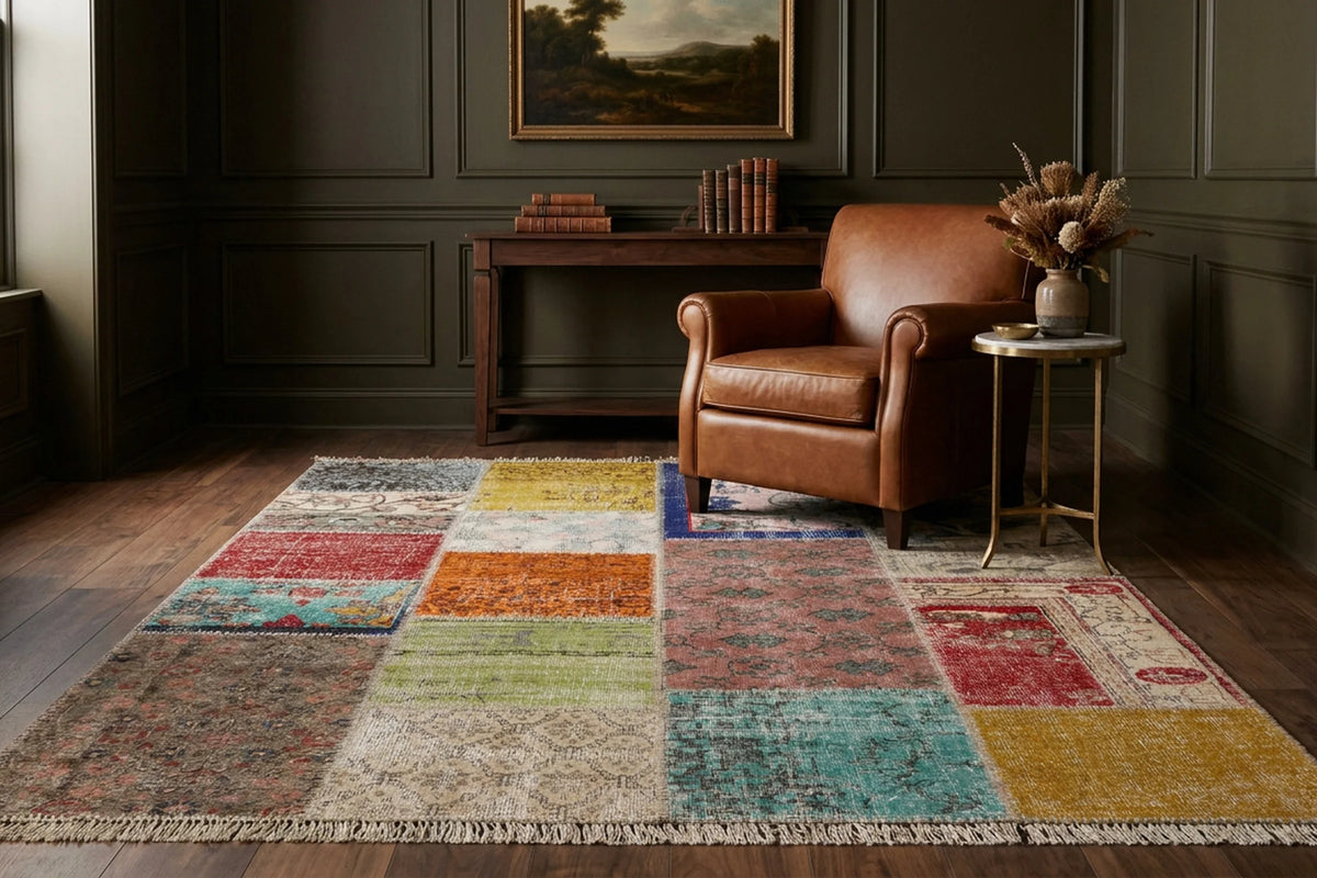 Patchwork Area Rug in a styled room